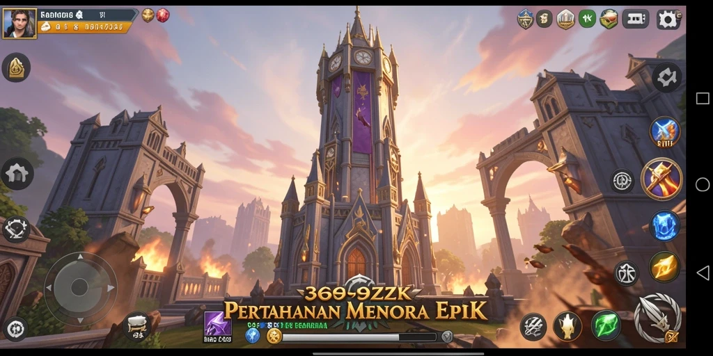 Tampilan menara dan musuh dalam gameplay 369ZK yang menantang.