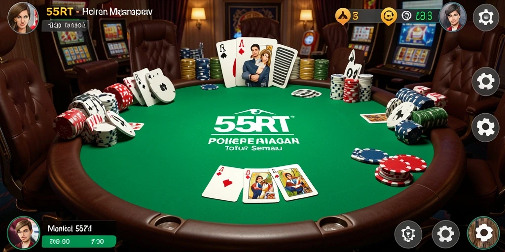 Tangkapan layar utama 55RT menampilkan gameplay yang seru di meja Poker.