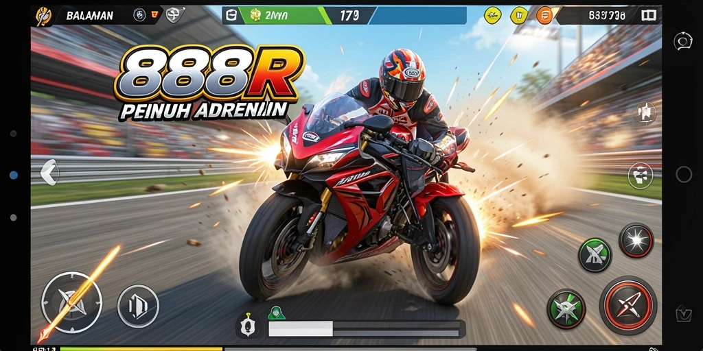 Tampilan gameplay mendebarkan dalam balapan motor 888R.