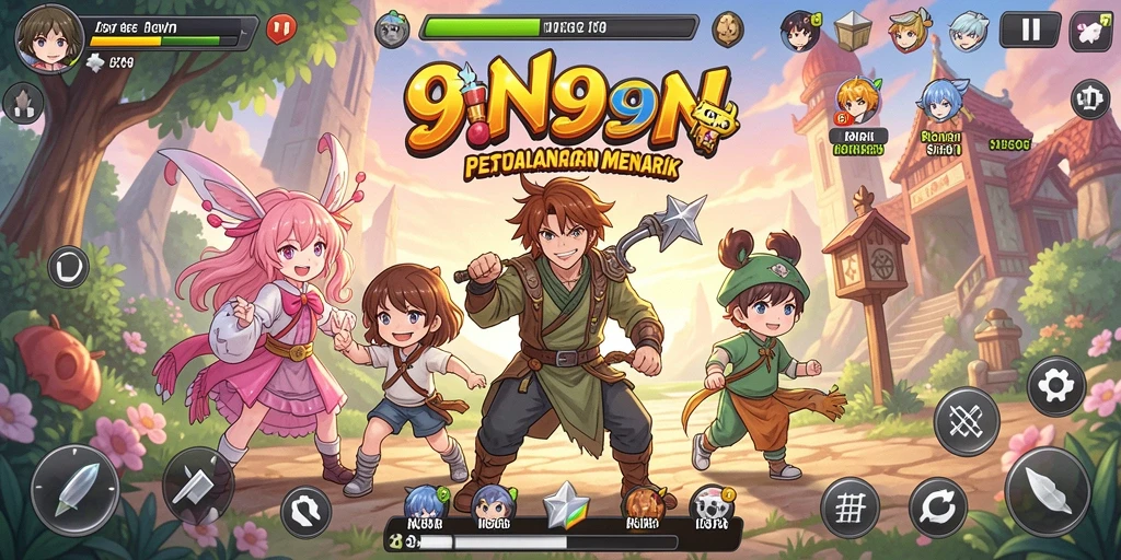 Gameplay seru dalam 9N9N menampilkan karakter anime yang ikonik.