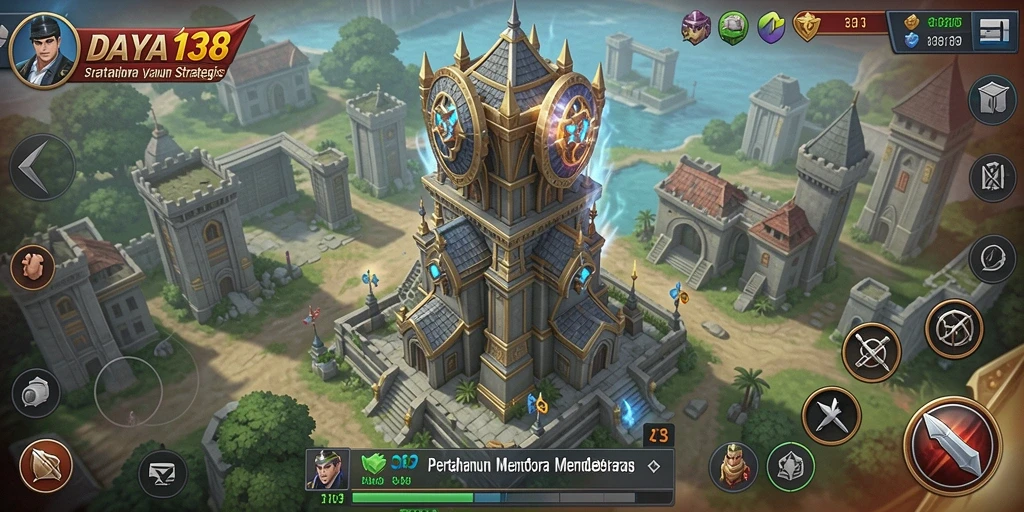 Tangkapan layar gameplay DAYA138 menampilkan pertahanan menara yang strategis.