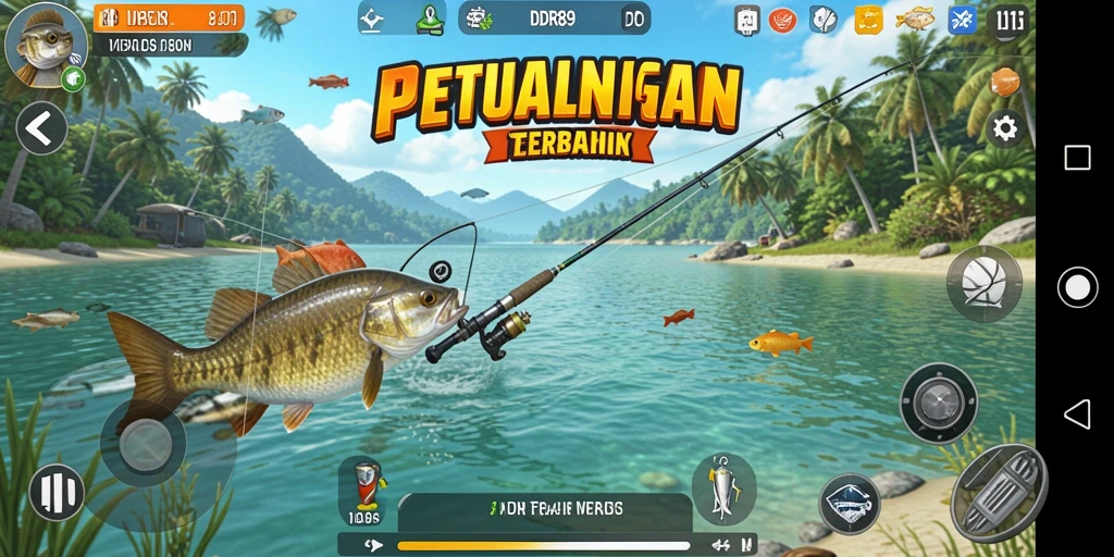 Screenshot IDR89 menampilkan aksi seru saat memancing ikan.