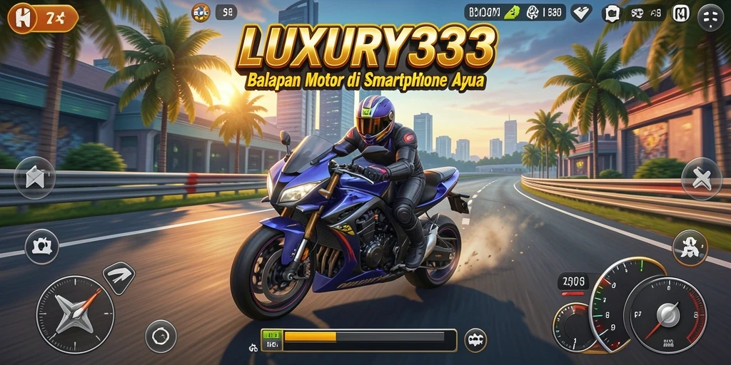 Tampilan layar gameplay LUXURY333 yang menegangkan saat balapan motor.
