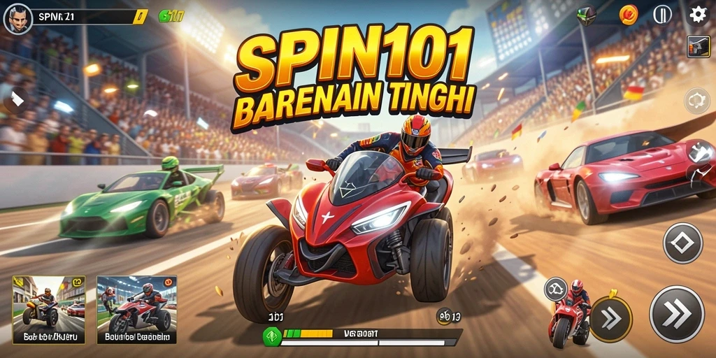 Tangkapan layar dari gameplay SPIN101 menampilkan aksi balapan yang mendebarkan.