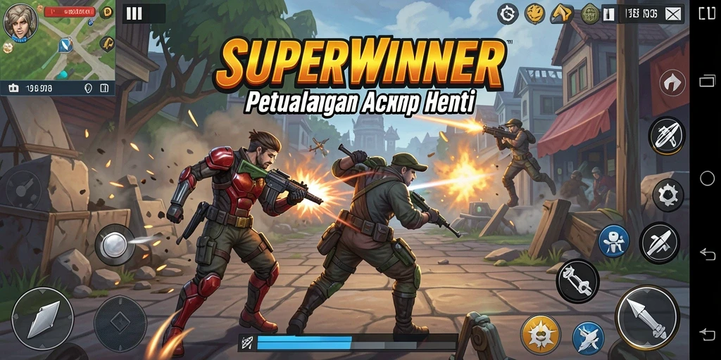 Tampilan gameplay seru dalam SUPERWINNER yang menampilkan aksi mendebarkan.
