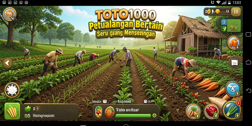 Screenshot gameplay TOTO1000 yang menampilkan aktivitas bertani.